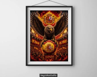 Spanish Eagle Football Poster with Wooden Frame | España Crest Stadium Art