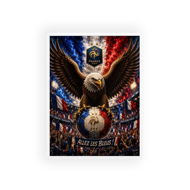 Eagle on French Soccer Ball Poster with Wooden Frame | Allez Les Bleus image 6