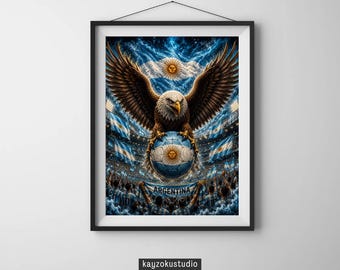 Argentinian Eagle Holding Soccer Ball Poster with Wooden Frame | Argentina Football Wall Art