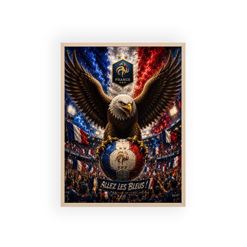 Eagle on French Soccer Ball Poster with Wooden Frame | Allez Les Bleus image 5