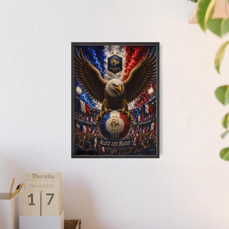 Eagle on French Soccer Ball Poster with Wooden Frame | Allez Les Bleus image 19
