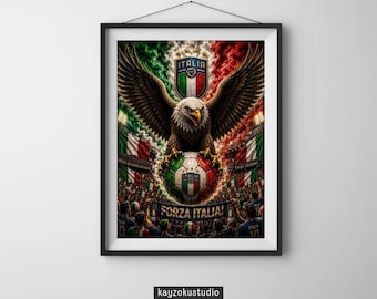 Forza Italia Eagle Poster with Wooden Frame | Italy Soccer Wall Art