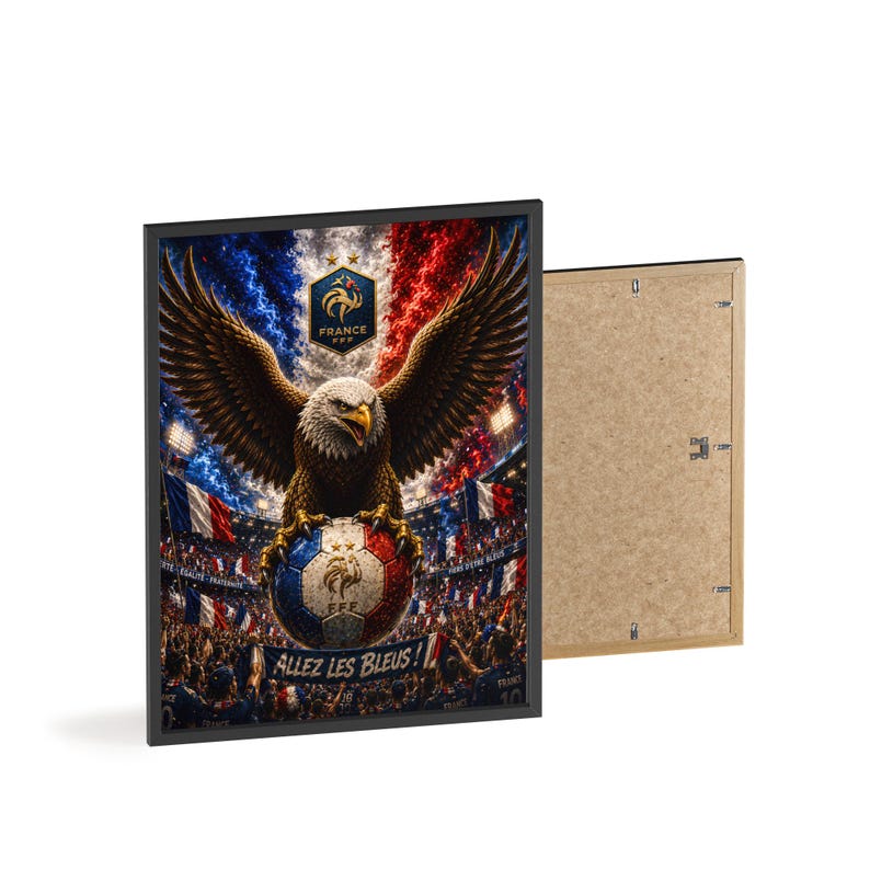 Eagle on French Soccer Ball Poster with Wooden Frame | Allez Les Bleus image 9