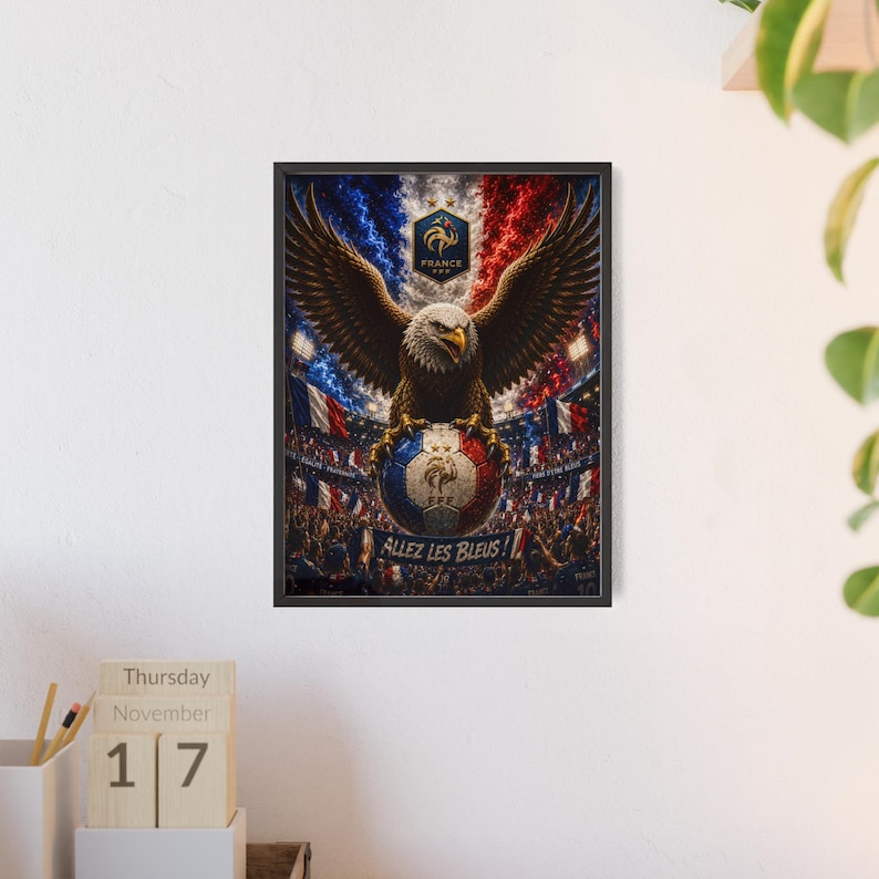 Eagle on French Soccer Ball Poster with Wooden Frame | Allez Les Bleus image 20