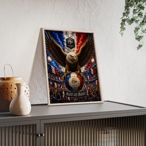 Eagle on French Soccer Ball Poster with Wooden Frame | Allez Les Bleus image 17
