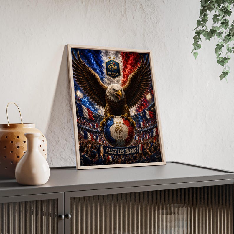 Eagle on French Soccer Ball Poster with Wooden Frame | Allez Les Bleus image 17