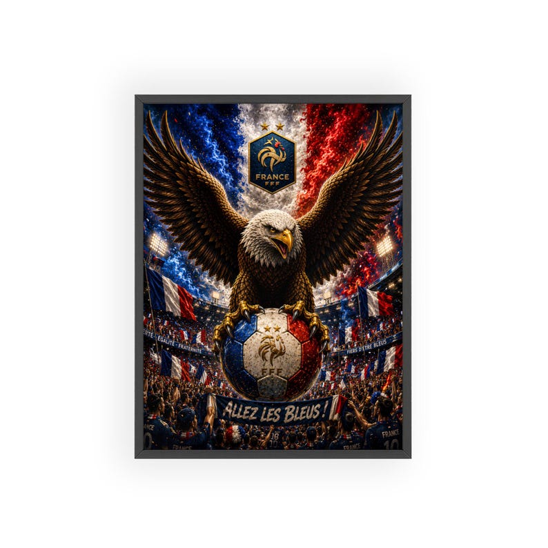 Eagle on French Soccer Ball Poster with Wooden Frame | Allez Les Bleus image 3
