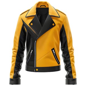 Men’s Mustard Yellow & Black Biker Leather Jacket – Classic Motorcycle Style, 100% Genuine Leather