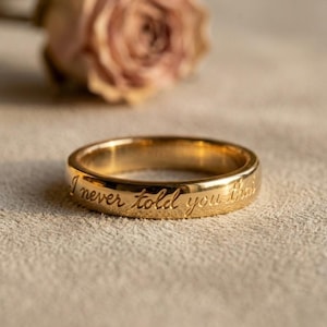 14K Gold Personalized Message Ring | Custom Script Engraved Wedding Band | Quote Promise Ring | Beautiful Jewelry | Gift For Her