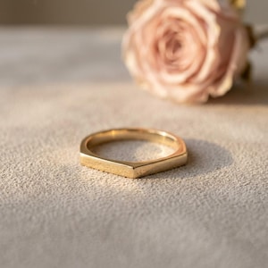 14k Gold Geometric Flat Top Ring | Bar Stacking Band | Dainty Stacking Angular Jewelry |Minimalist Modern Gold Ring | Gift For Her