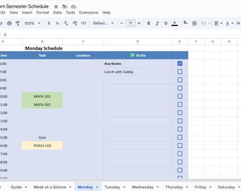 Aesthetic College Semester Schedule | Weekly Planner (Google Sheets)