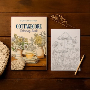 Cottagecore Coloring Book PDF | Printable Adult and Kids | Cozy Nature Scenes Digital Download | Vintage Relaxing Art | Cottages