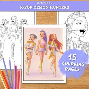 Coloring Pages inpired by K-Pop Demon Hunters | PDF | PNG | 15 coloring pages for Adults and Kids | Digital Instant Download