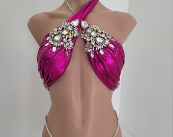 WBFF embellished bikini in Hot Pink