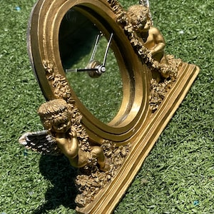 Vintage Gold Cherub Angel Mantel Clock – Ornate Baroque Style – 6.5” Tall – Working