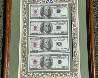 Framed 100 dollar Bill Wall Art 17.25 Inch Money Print Decor Faux Currency Display