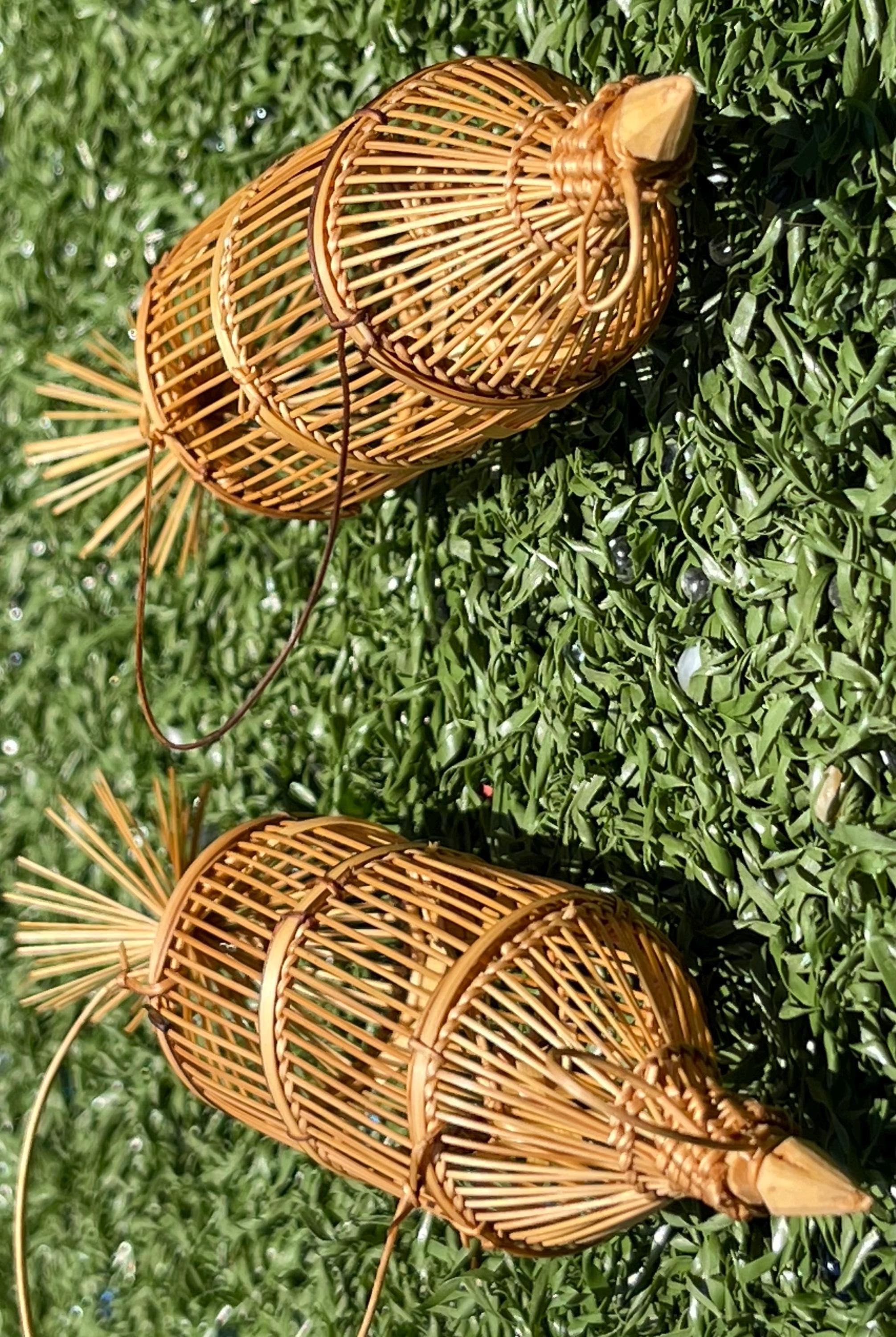 Pair of Miniature Handwoven Bamboo Fish Traps • 5