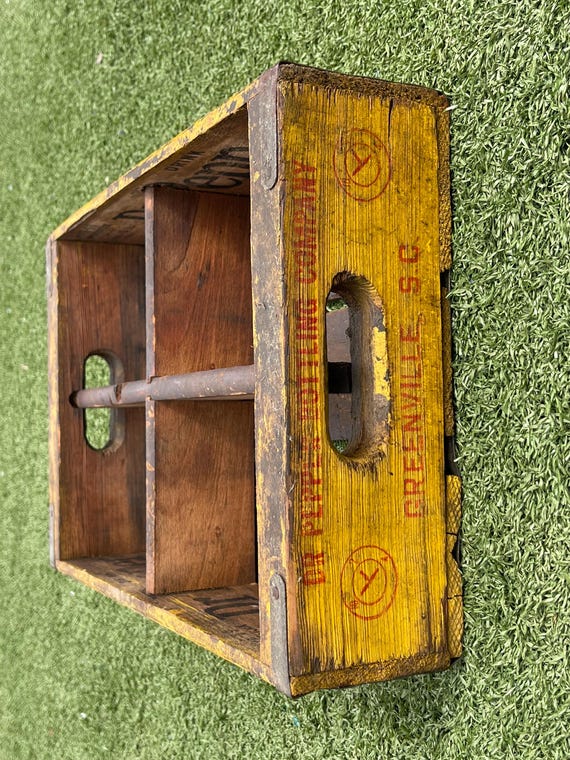 Vintage Dr Pepper Wooden Soda Crate 1969 Greenville SC Yellow Red