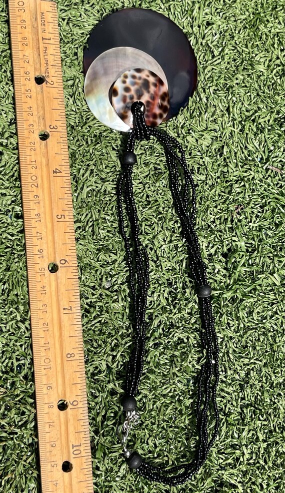 Abalone Shell Statement Necklace Black Beaded Mul… - image 5