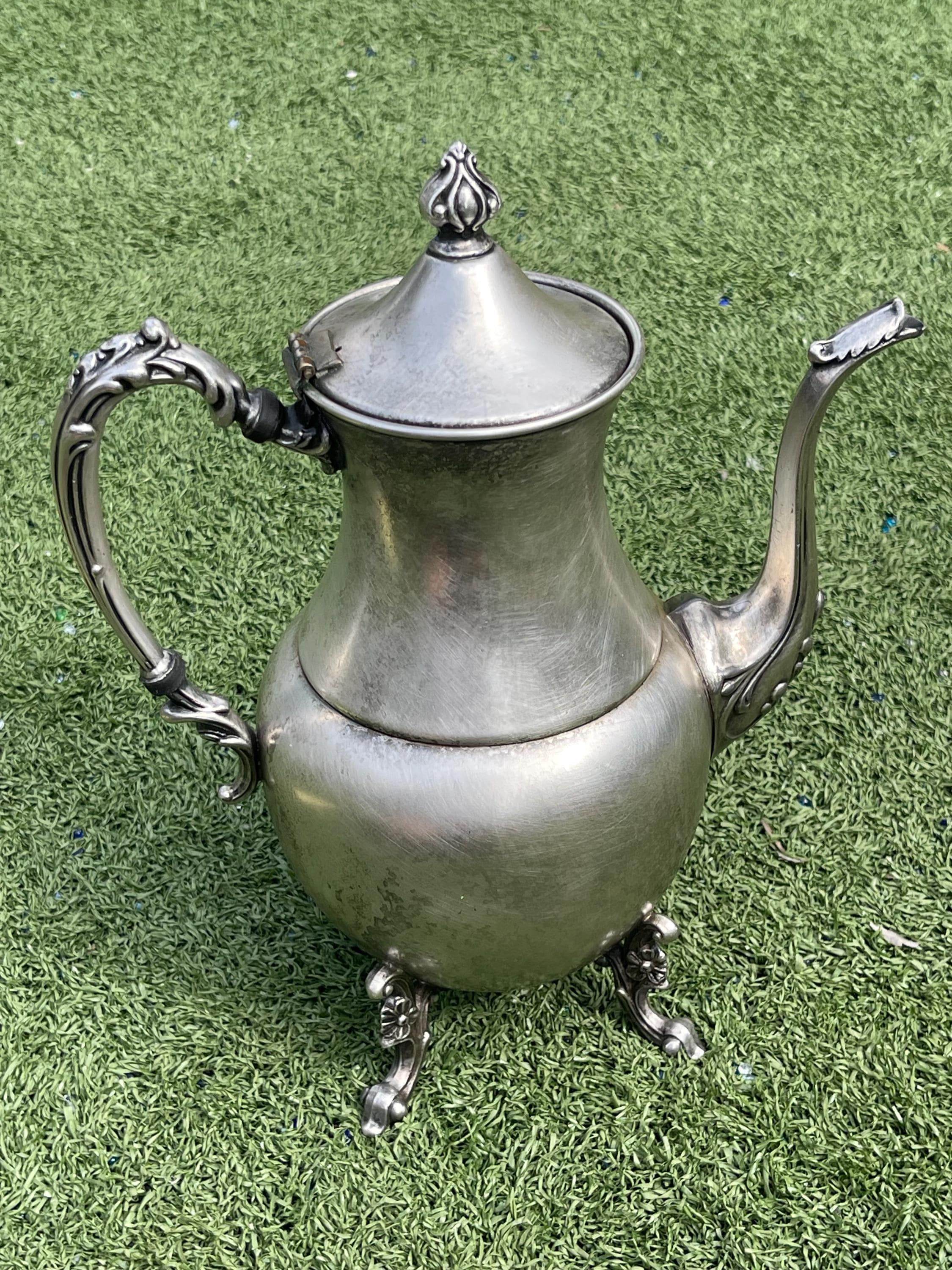 Vintage Sheridan Silver on Copper Footed Teapot – Ornate Hinged