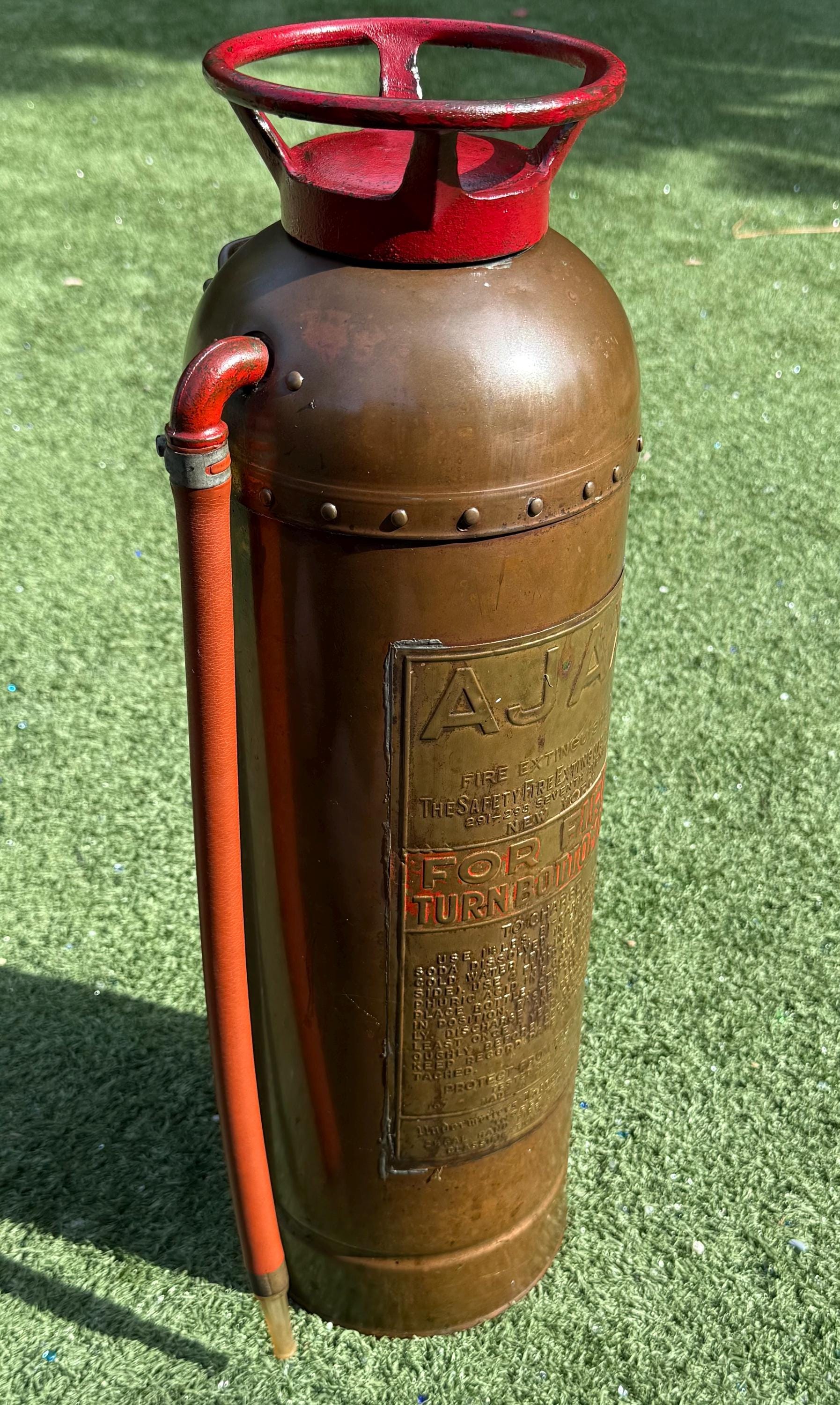 Antique Ajax Brass Fire Extinguisher Sculpture 24” | Industrial