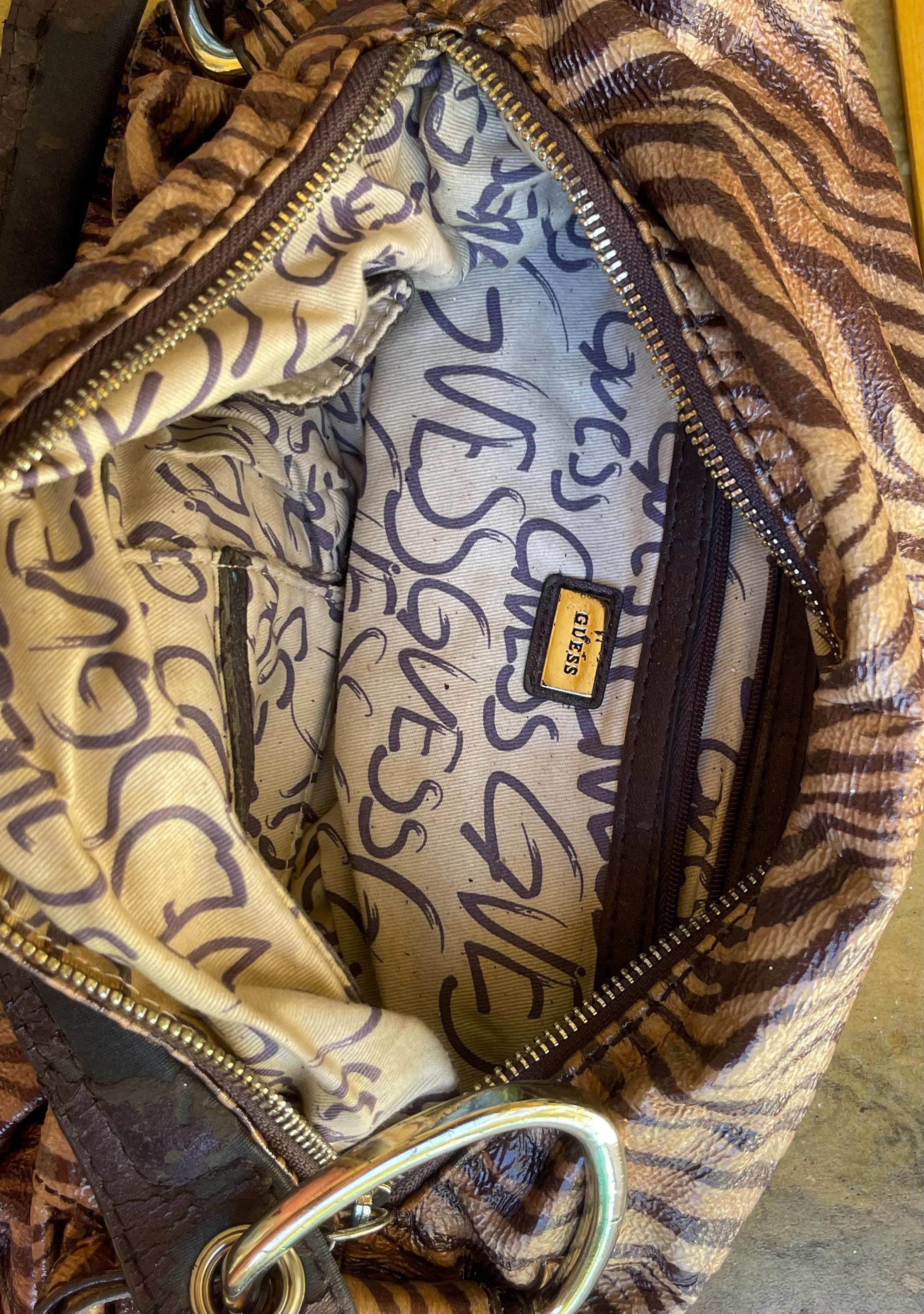 Vintage GUESS Zebra Print Shoulder Bag Gold Logo Y2K Statement