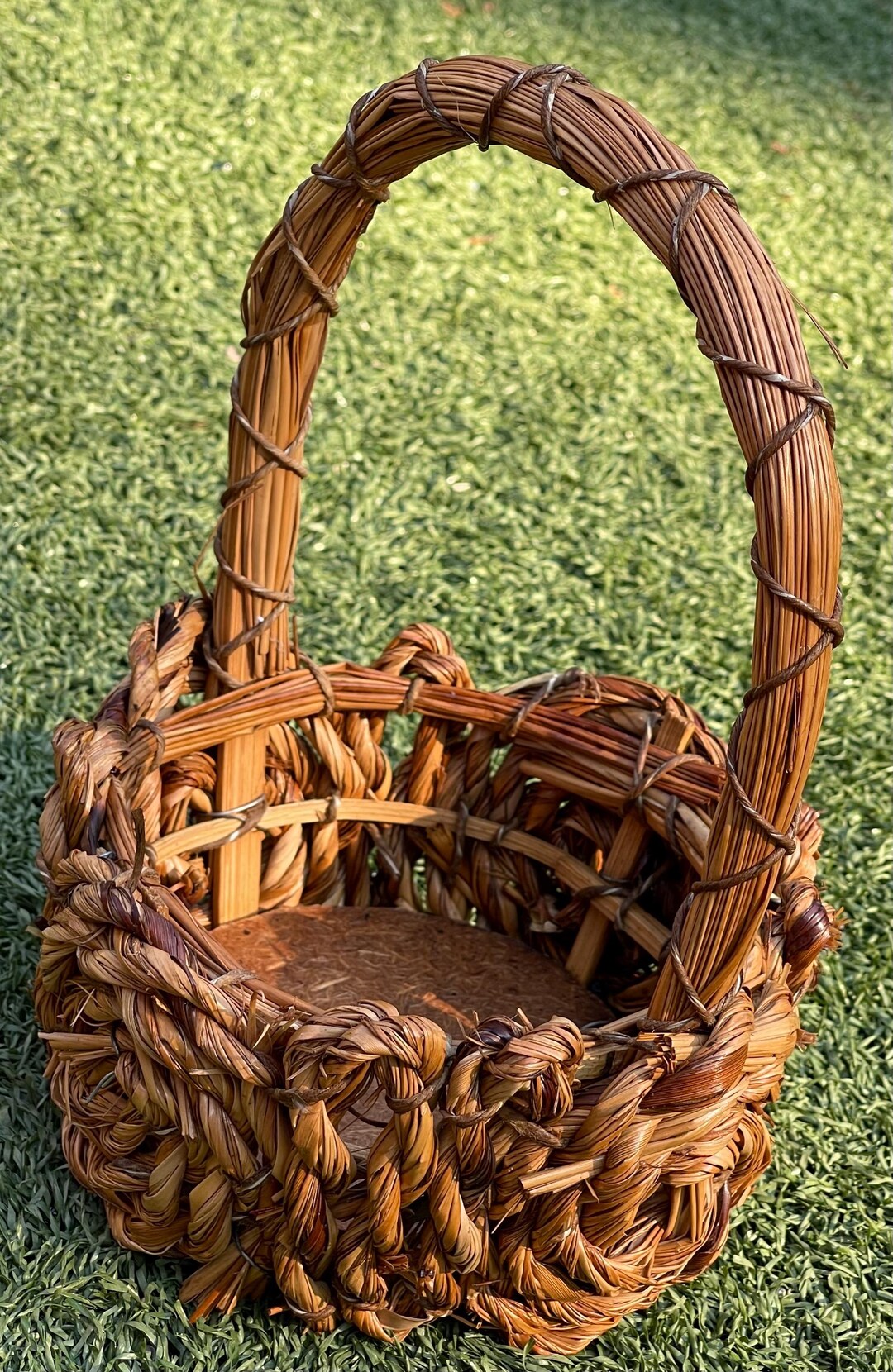 Rustics Straw Rustic Handwoven Straw Basket With Handle – 10” X 7.5” Natural Fiber ...