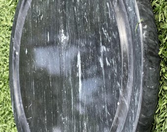 Black Marble Oval Vanity Tray 7.5 Inch Footed Jewelry Catchall Dish