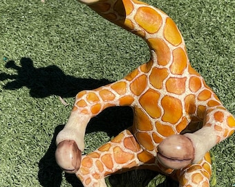 12” Whimsical Giraffe Figurine • Hand Painted Resin Safari Jungle Animal Statue