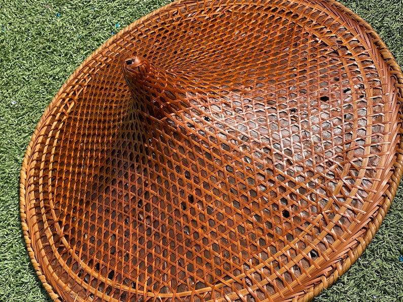 1950s Handwoven Rice Farmer Conical Hat | Vintage Bamboo Asian Field ...