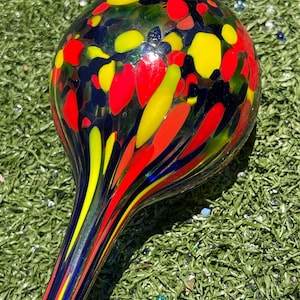 12” Hand-Blown Glass Plant Watering Globe | Multicolor Water Spike | Artisan Self-Watering Garden Art
