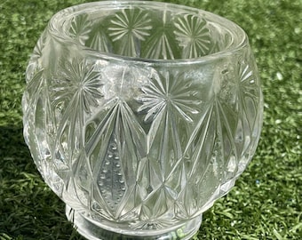 Vintage Avon Clear Pressed Glass Bowl / Candle Holder – 5” Wide, Heavy Starburst Diamond Pattern