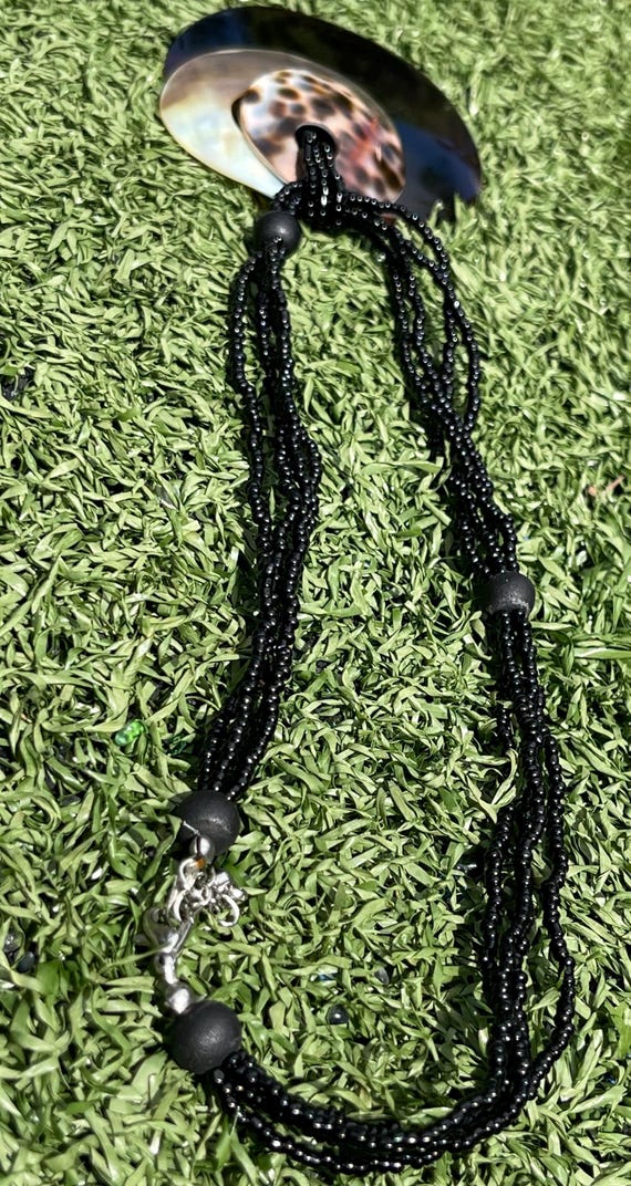 Abalone Shell Statement Necklace Black Beaded Mul… - image 6