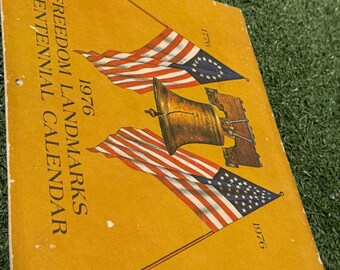 1976 Bicentennial Freedom Landmarks Calendar – Liberty Bell & American Flags