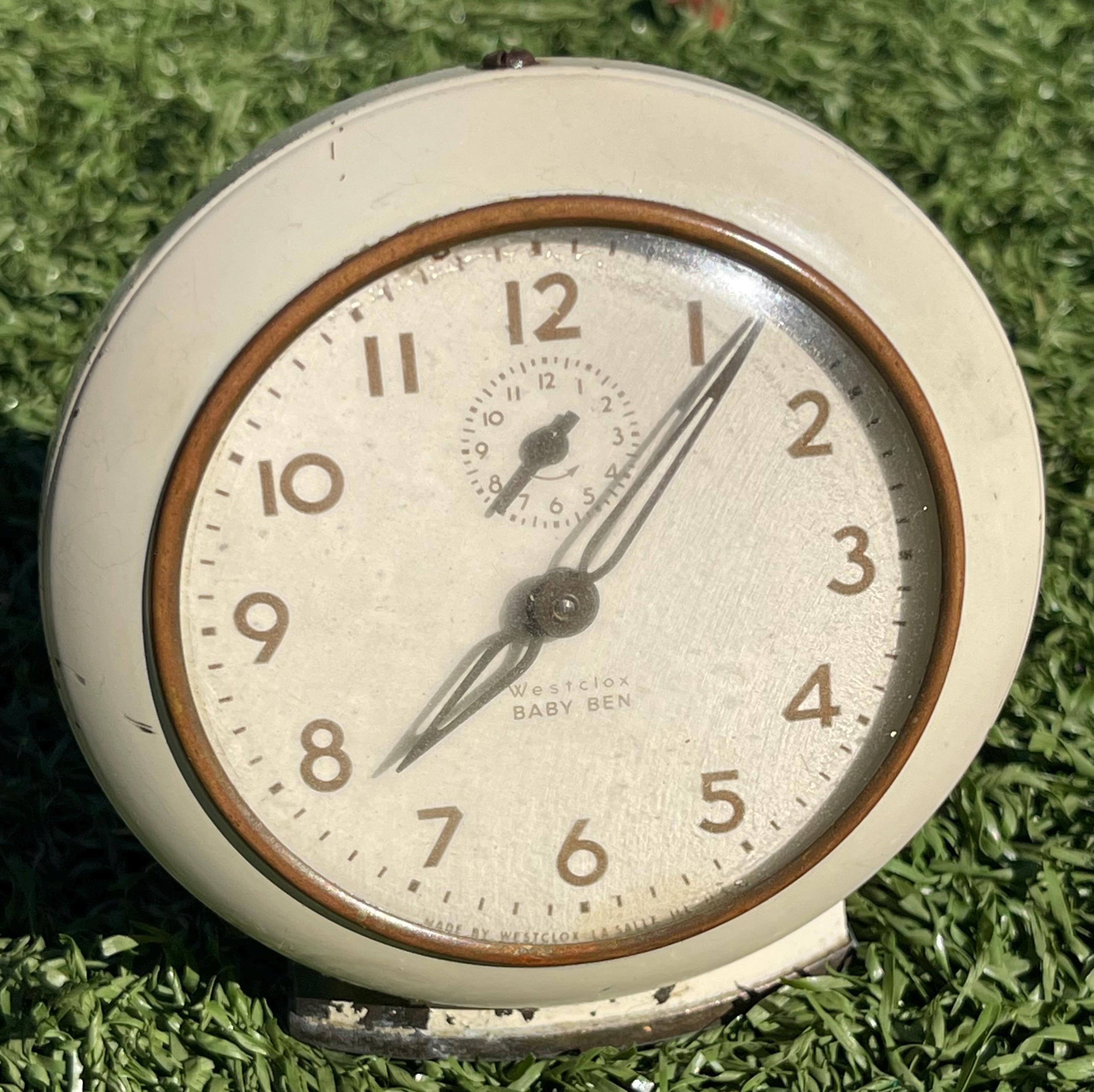 Vintage Westclox Baby Ben Alarm Clock • Cream Metal Wind-up 1950s