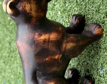 7” Hand Carved Wooden Bear Figurine Rustic Folk Art Decor Vintage Style