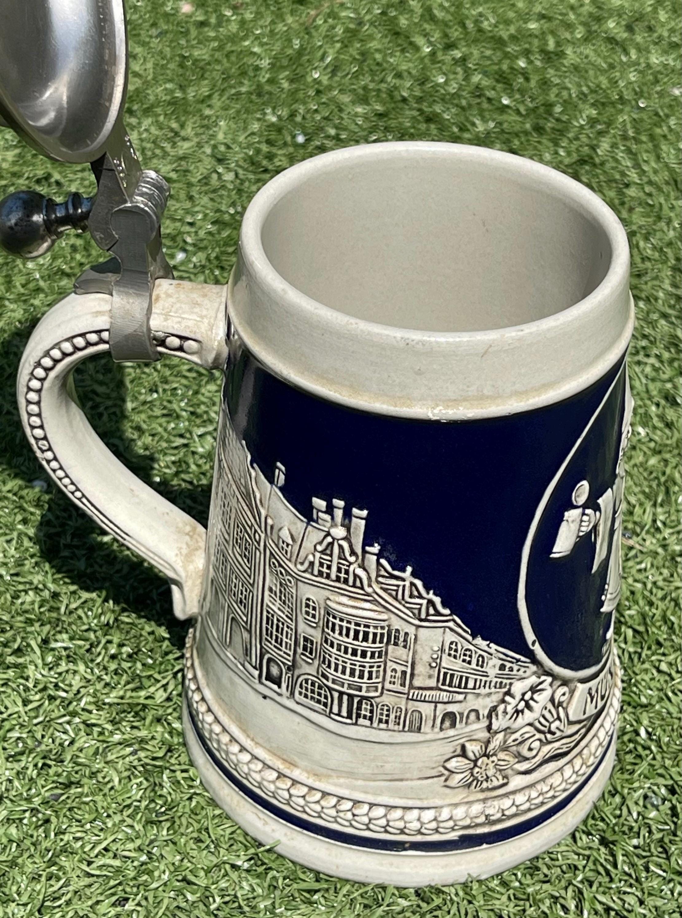 Vintage Gerz West Germany Beer Stein With Pewter Lid – Blue