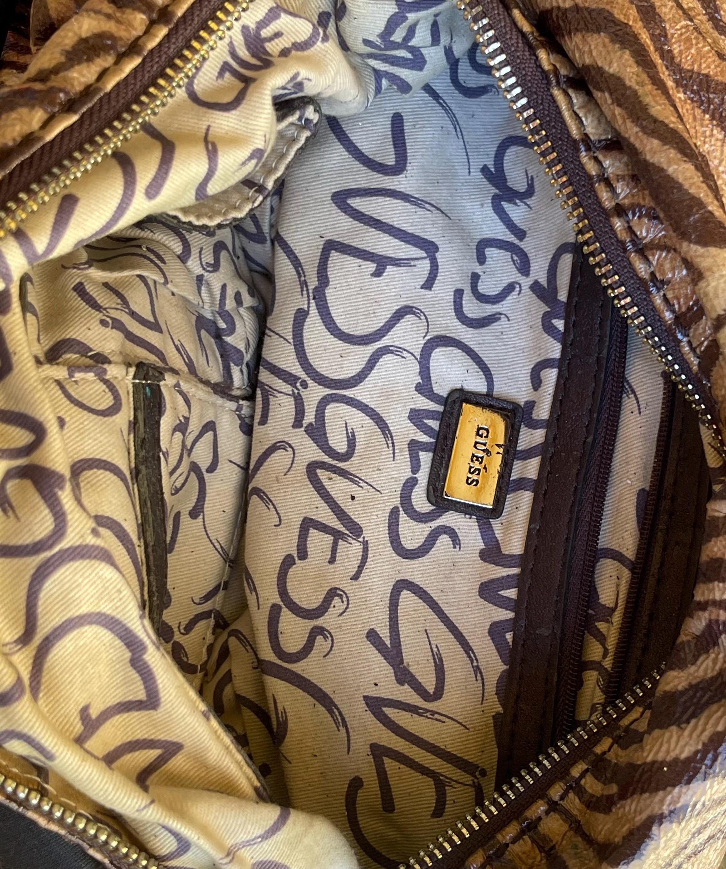 Vintage GUESS Zebra Print Shoulder Bag Gold Logo Y2K Statement 