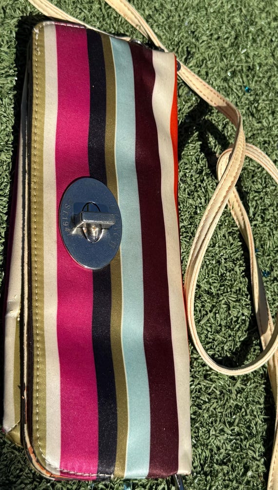 Coach Multicolor Satin Stripe Crossbody Bag With Lilac Lining 9.5