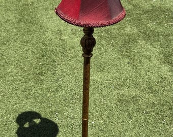 Vintage 27 Inch Gold Buffet Lamp Red Shade Slim Tall Table Lamp Ornate Base