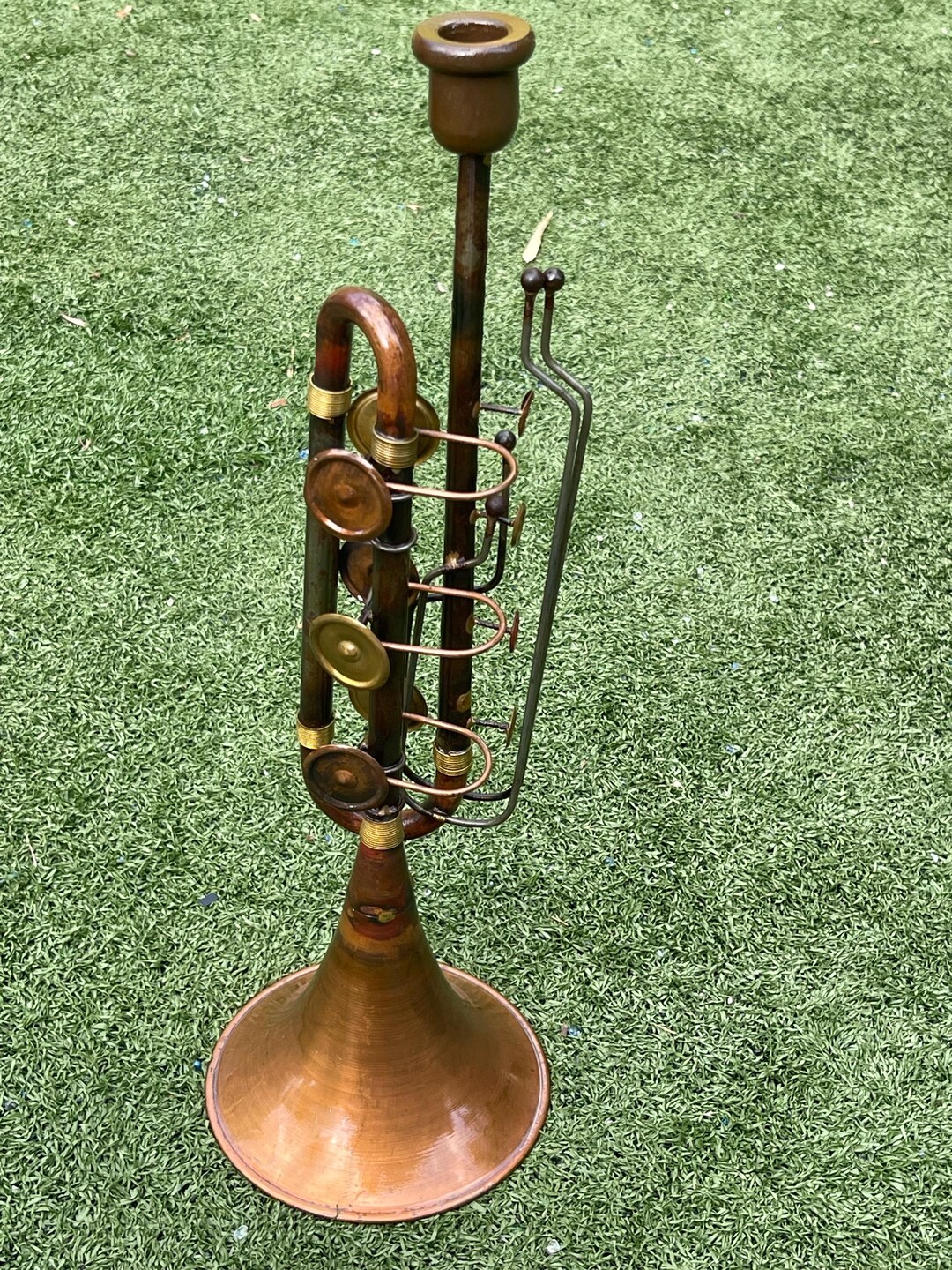 Antique Rotary Valve Bugle Trumpet Brass Military Horn With Slide