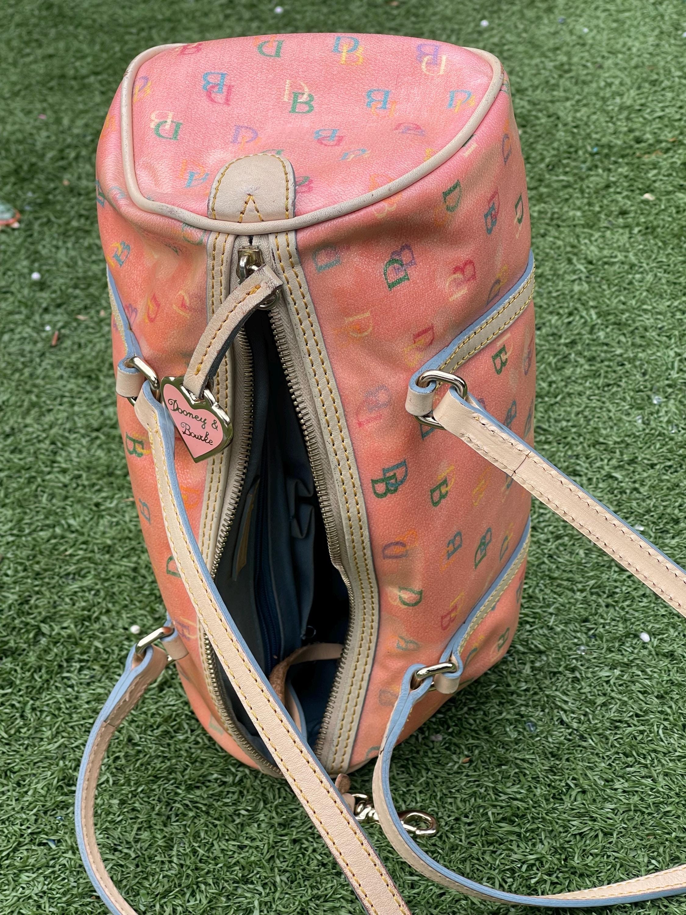 Vintage Dooney & Bourke Rainbow Monogram Barrel Bag Pink Coated
