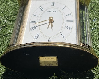 Vintage Seiko Quartz Desk Mantel Clock Japan Gold Tone Face