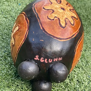 Handcrafted Gourd Wall Art by S. Glunn – 9” Painted Folk Art Animal Sculpture