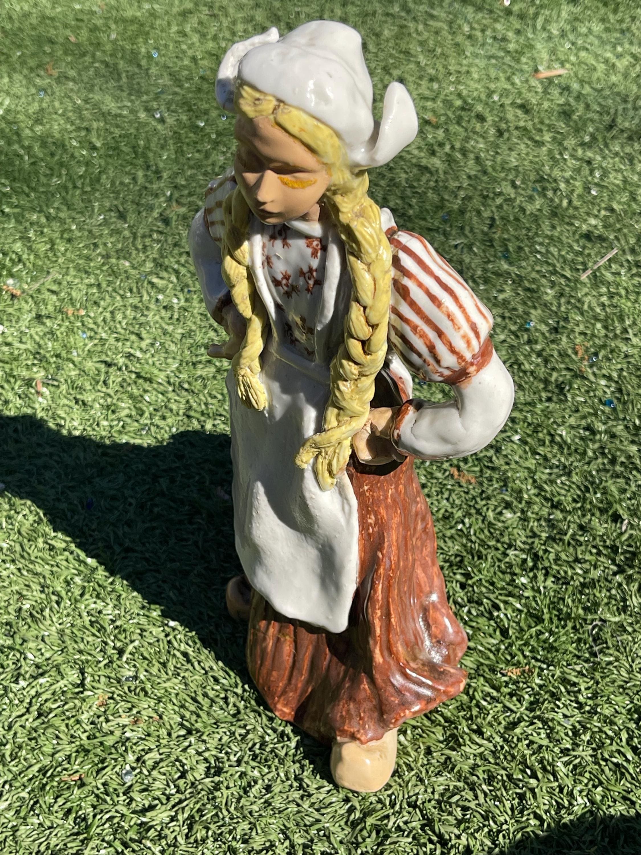 Vintage Dutch Girl Figurine – 11” Tall Ceramic or Painted Clay