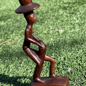 Vintage Hand-Carved Wood Figurine – 6” Tall Man with Hat – Folk Art Style