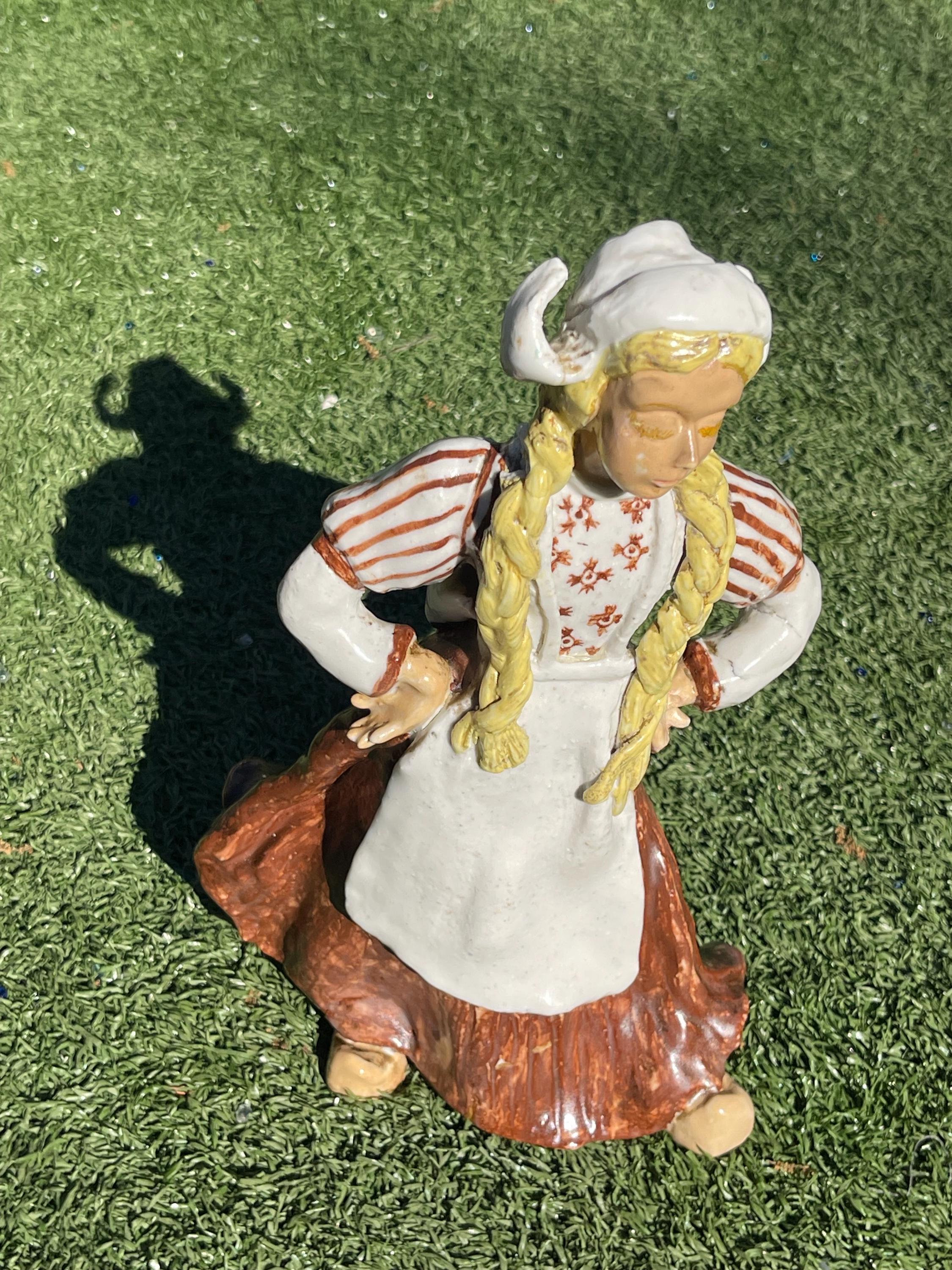 Vintage Dutch Girl Figurine – 11” Tall Ceramic or Painted Clay