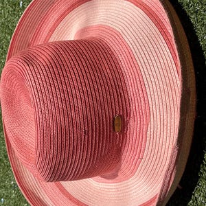 Vintage Liz Claiborne Accessories Women\'s Wide Brim Straw‎ Sun Hat Pink Orange Vintage Liz Claiborne Straw Sun Hat Italy - Etsy main image 4