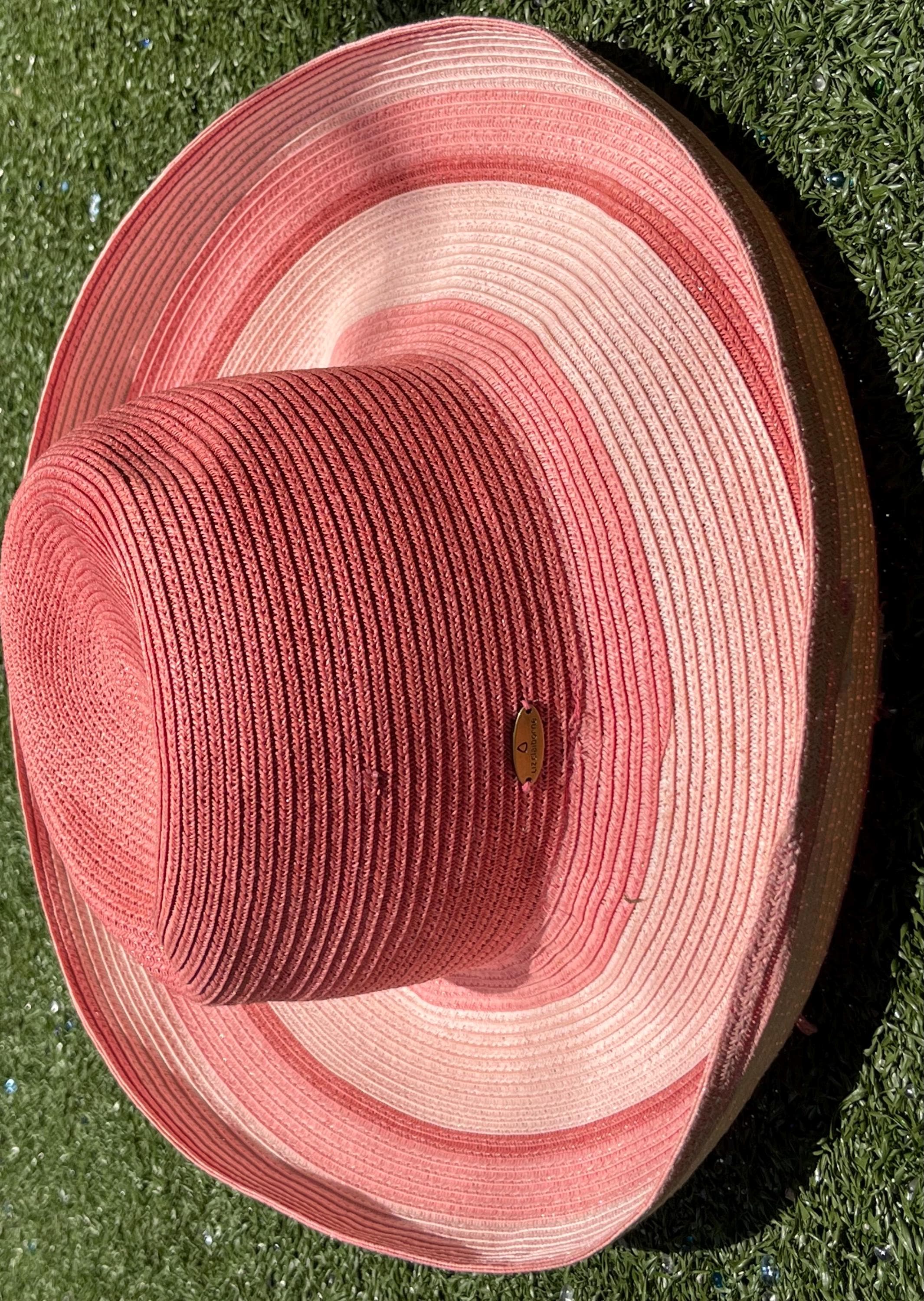 Vintage-Inspired Straw Sun Hat – Reddish Pink Band | Wide Brim Resort / Garden Natasha 7 main image 4