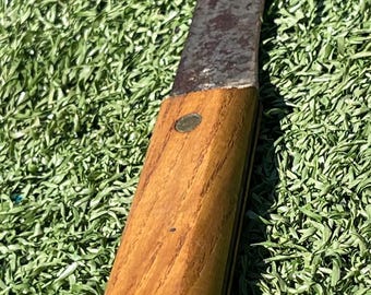 Antique Carbon Steel Utility Knife • 10.75" Early 1900s Wooden Handle Kitchen Knife • Rustic Farmhouse Tool with Brass Rivets